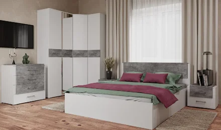 Шкаф 2-х створчатый с зеркалом Бьянка, Белый/Бетон светлый 