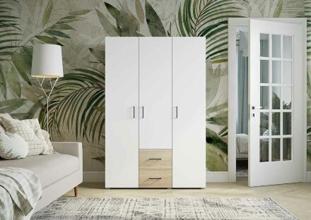 Шкаф 3х-створчатый с ящиками Victor, сонома/белый 