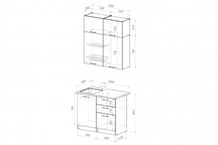 Кухонный гарнитур Дюна мини, 100 см 