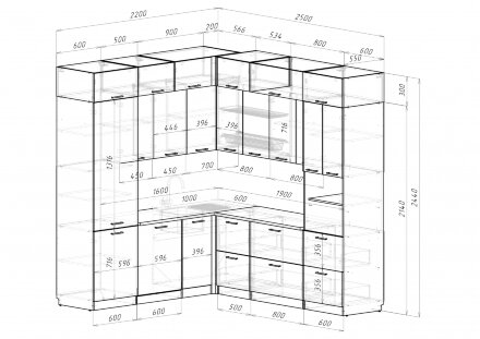 Кухонный гарнитур Дюна гранд прайм, 220х250 см 