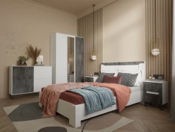 Модульная спальня Ливерпуль, белый/бетон темный