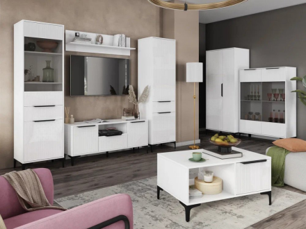 Тумба ТВ 1,35 Кимберли, Белый/Белый глянец 