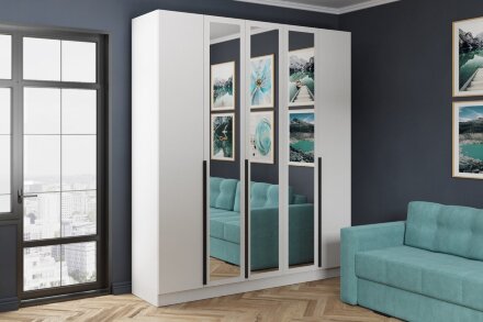 Шкаф пятистворчатый с зеркалом Мадрид, Белый 