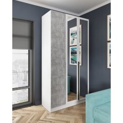 Шкаф трехстворчатый с зеркалом Мадрид, Белый/Ателье светлое