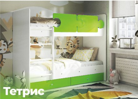 Кровать двухъярусная Тетрис, Белый / Синий 