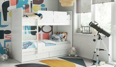 Кровать двухъярусная Тетрис, Белый / Синий 