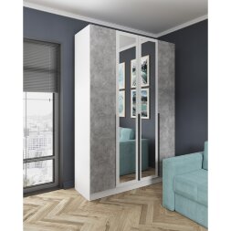 Шкаф четырехстворчатый с зеркалом Мадрид, Белый/Ателье светлое